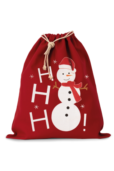 Kimood COTTON BAG WITH SNOWMAN DESIGN AND DRAWCORD CLOSURE