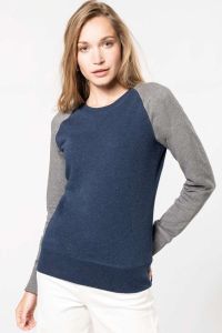  Kariban LADIES' TWO-TONE ORGANIC CREW NECK RAGLAN SLEEVE SWEATSHIRT