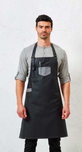  Premier 'DIVISION' WAXED LOOK DENIM BIB APRON WITH FAUX LEATHER