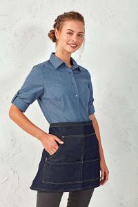  Premier WOMEN'S CROSS-DYE ROLL SLEEVE POPLIN BAR SHIRT